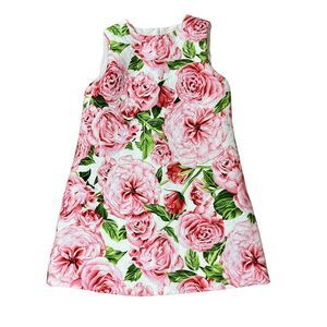 Girls Brocade Floral Roses Shift Dress Sz 7-8 Point Time Lined Party Preppy